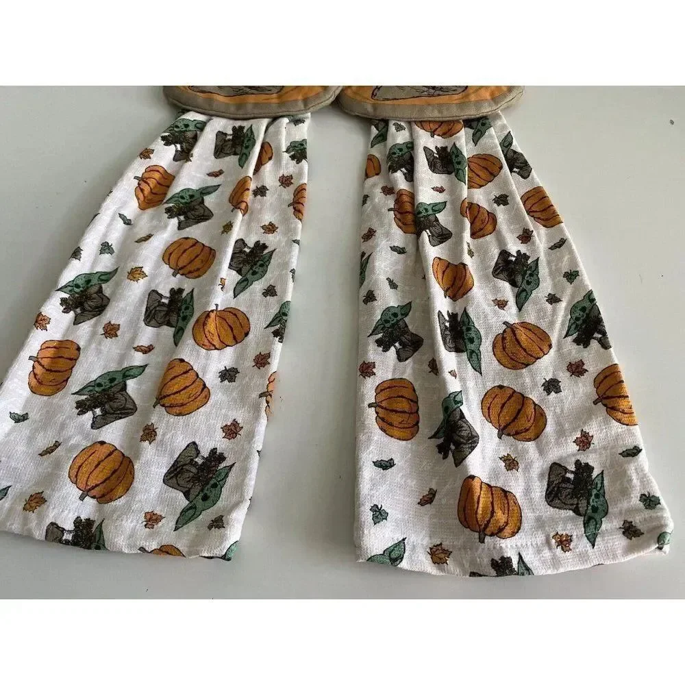 Set Of 2 Disney Baby Yoda Grogu Pumpkin‎ Fall Autumn Kitchen Hanging Towels NEW